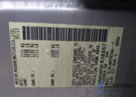 2013 Nissan Maxima 3.5 Sv z USA, uszkodzony, nr VIN 1N4AA5AP5DC838867